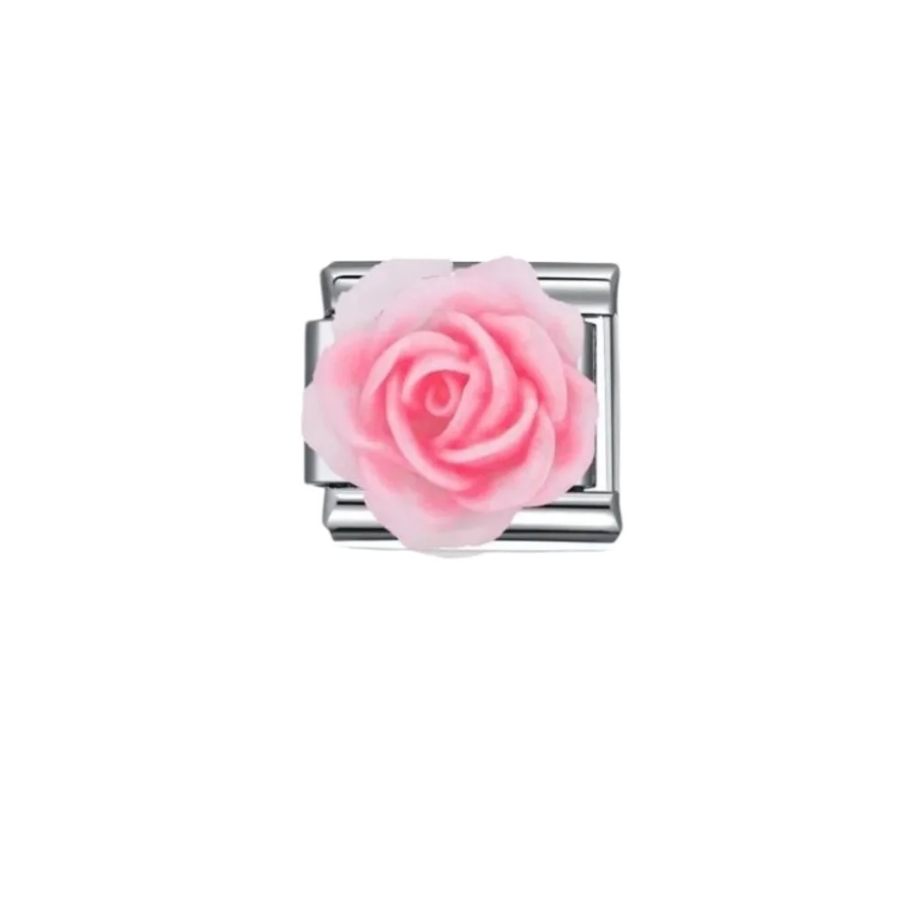 Charmlink Pink Rose Flower‎ DIY Personalized Composable Italian Charm Bracelet